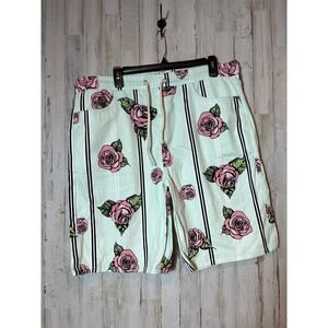 Mens Fresh Prince‎ of Bel Air Shorts XL Green Floral Stipe